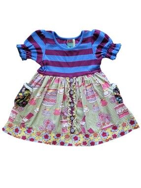 Matilda Jane Maggie At Tea Dress Toddler Girl 2 Stripes Dots Ruffle Pocket Tunic